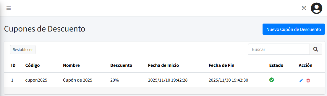 Listado de Cupones