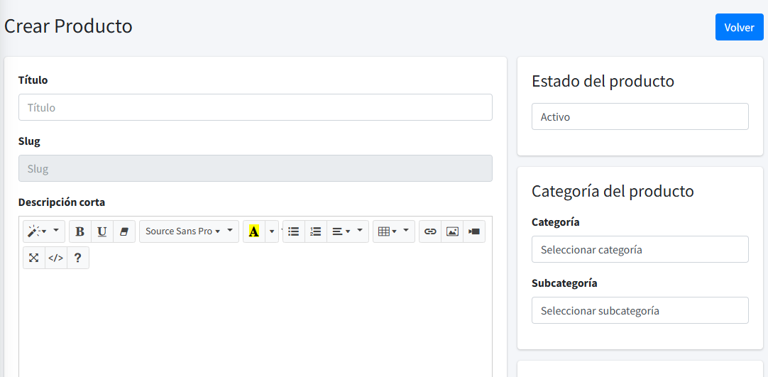 Formulario de Nuevo Producto