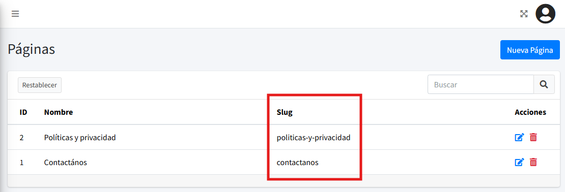 Gestión de Páginas Estáticas